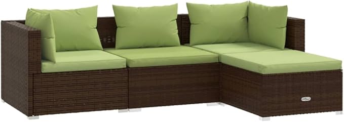 4 Piece Patio Lounge Set with CushionsOutdoor Dining Chairs,Patio Furniture Set,Outdoor Sectional Sofa,Patio Conversation Seat,Outdoor Seating,Modern Style,for Garden,Backyard, Poly Rattan Brown