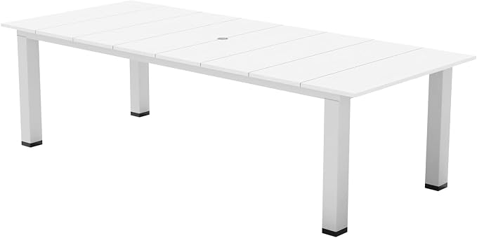 LOUNZY 75.2" HDPE Rectangle Outdoor Dining Table for 8, Oversized Patio Dining Table w/ 2" Umbrella Hole,White