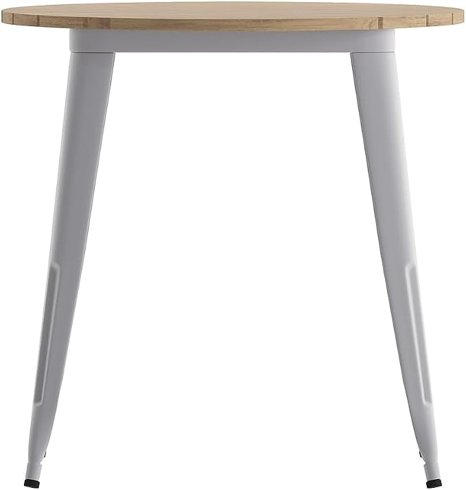 Flash Furniture Declan Commercial Outdoor Dining Table, All Weather Poly Resin Top with Steel Base, 30" Round, Brown/Silver