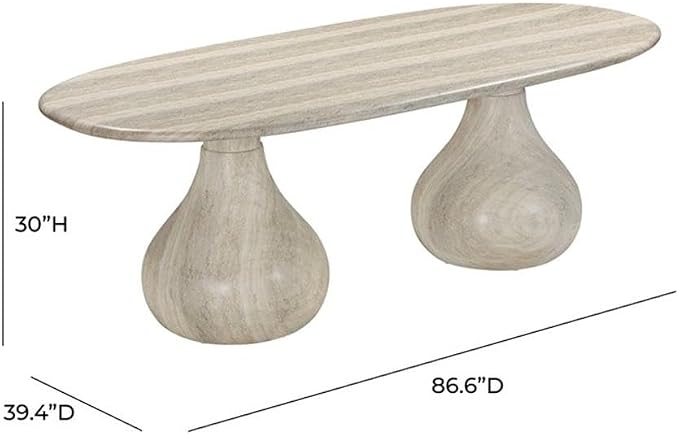 Pemberly Row Indoor/Outdoor Stone Pedestal Dining Table in Stone