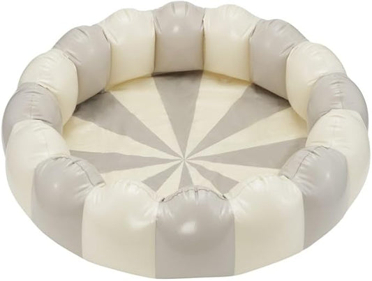 Petites Pommes Striped Inflatable Pool for Toddlers & Kids - Handprinted Classic Foldable Kids Pool - Durable, BPA-Free PVC Kiddie Pools with Repair Patch & Storage Bag, Light Grey, 37 x 9 Inch