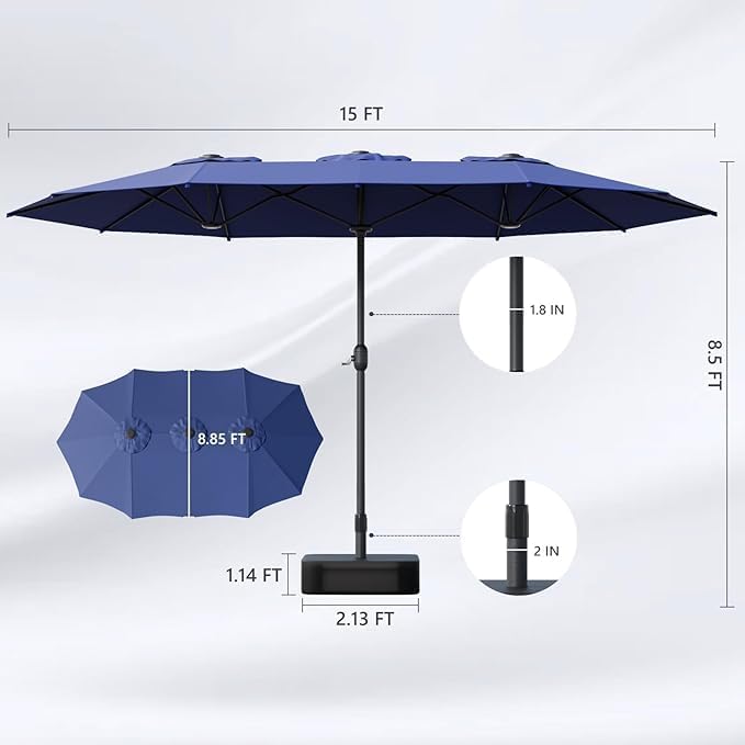 Sannwsg 15ft Large Patio Umbrella, Double Sided Outdoor Umbrellas, Market Umbrellas with Crank Handle, Backyard Umbrela for Deck, Garden, Pool