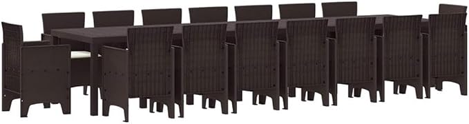 Afuera Living 7 Piece Patio Dining Set, Modern Poly Rattan, Brown Finish, Cushioned Seats, Weather-Resistant, Sleek Flat Armrest Design, Spacious 157.5 x 39.4 in Outdoor Garden Furniture for