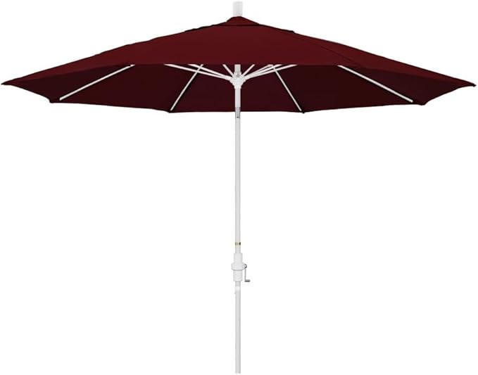 California Umbrella 11' Rd. Fiberglass Rib Patio Umbrella, Crank Lift, Collar Tilt, White Pole, Burgundy