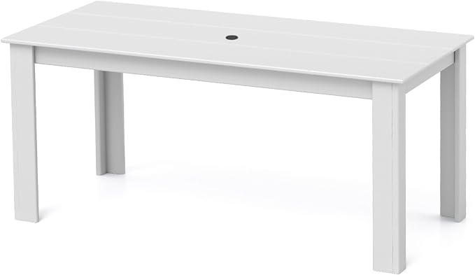 IVY&LANE Outdoor Dining Table | HDPE | 67’’ Rectangle Tables | White | All Weather | Umbrella Hole | Patio Furniture | for Poolside Lawn Garden Backyard