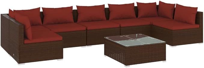 8 Piece Patio Lounge Set with Cushion, Furniture Conversation Sets Outdoor Patio Sectional Piece Patio Set Patio Lounge Set s Poly Rattan Brown