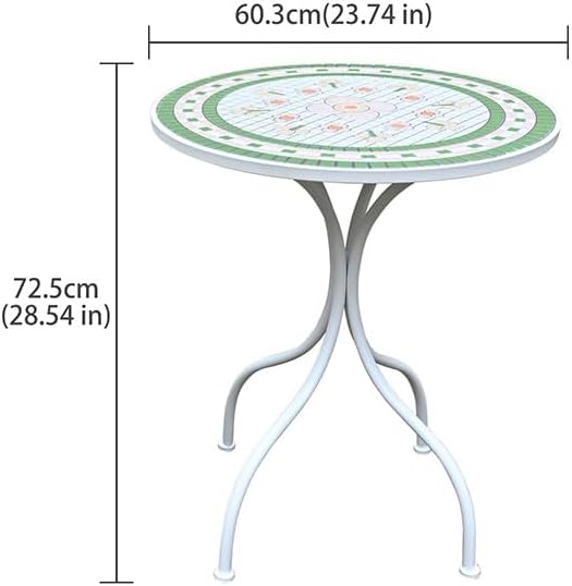 Round Outdoor Side Table Patio Bistro Ceramic Mosaic Patterned Design Tile Top Round Table Outdoor Garden 24 Inch Metal Furniture Dining Table for Yard Balcony Porch Poolside Terrace (Pink Flower)