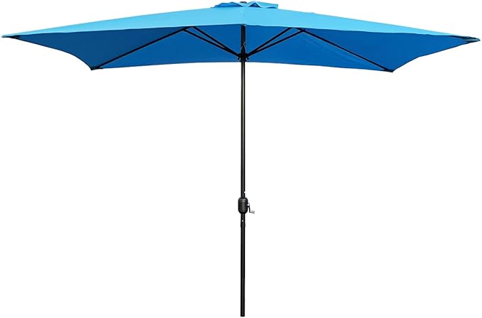 Abble Patio Umbrella, 10 Ft x 6.5 Ft, Aqua Color, Polyester Fabric, Crank Handle, Weather Resistant