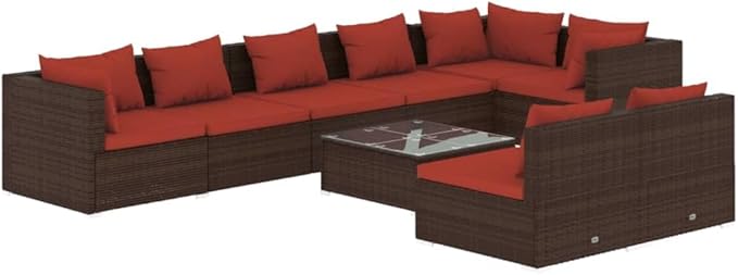 9 Piece Patio Lounge Set with Cushion, Furniture Conversation Sets Outdoor Patio Sectional Piece Patio Set Patio Lounge Set s Brown Poly Rattan