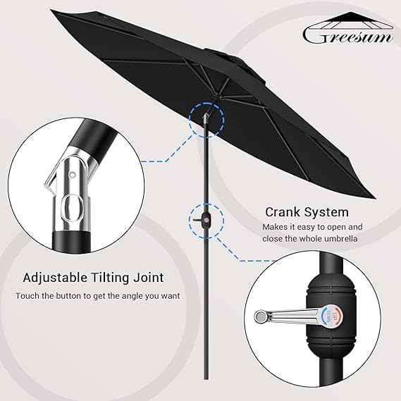 Greesum 9FT Patio Umbrella, Outdoor Table Umbrella with Push Button Tilt, Crank and 8 Sturdy Ribs for Garden, Lawn, Backyard & Pool