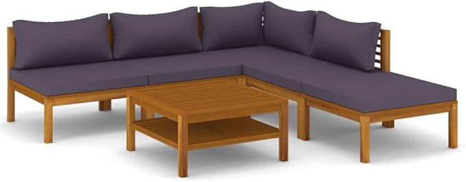 Patio Lounge Set with Cushion,Patio Furniture Sets,Patio Conversation Sets,Outdoor Furniture Sets,for Garden,Backyard,Outdoor,6 Piece Solid Acacia Wood