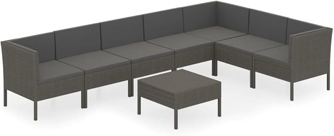 8 Piece Patio Lounge Set with Cushions,Patio Sofa,Outdoor Daybed,Outdoor Furniture Sets,Patio Seating,Patio Conversation Sets,Modern Set,Patio Furniture Set,Front Porch Furniture, Poly Rattan Gray