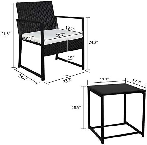 3 Pieces Patio Furniture Set, Outdoor Chair Set with Side Table, Cushion, Patio Conversation Set for Backyard, Poolside, Balcony, Coffee Table & Chairs Set with Seat Cushions Patio Conversation Set