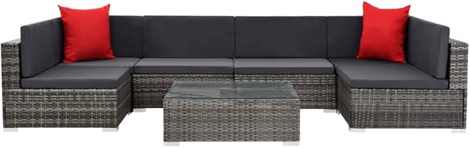 Patio Lounge Set with Cushions,Outdoor Furniture,Outdoor Furniture Sets,Patio Conversation Sets,for Garden,Deck,Backyard,7 Piece Poly Rattan Gray
