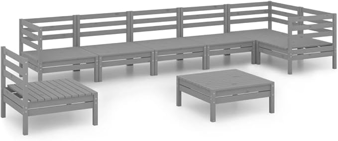8 Piece Patio Lounge Set, Patio Conversation Set Outdoor Sofa Set Front Porch Furniture Outdoor Dining Sets for Exhibition Poolside Negotiation Area Garden Solid Pinewood Gray