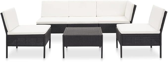 Patio Lounge Set with Cushions,Outdoor Furniture,Outdoor Furniture Sets,Patio Conversation Sets,for Garden,Deck,Backyard,6 Piece Poly Rattan Black