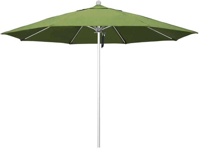 California Umbrella 11' Rd. Venture Series Contract Grade Patio Umbrella, Pulley Open, Silver Finish, Sunbrella Cilantro