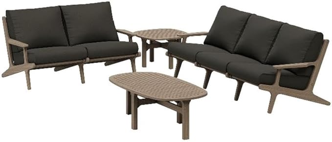Modway Saratoga 4-Piece Outdoor Furniture Set in Flint Gray - Patio Conversation Set with Sofa, Loveseat, Side Table and Coffee Table