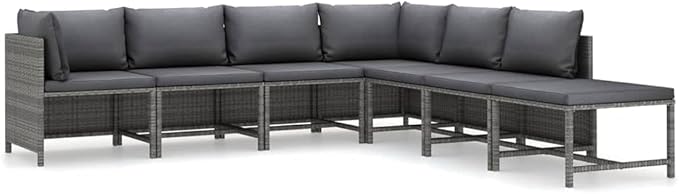 7 Piece Outdoor Patio Sectional Set Gray PE Rattan Modular Garden Lounge 23.6 in Cube Seats with All Weather Cushions for Deck Porch Balcony Backyard