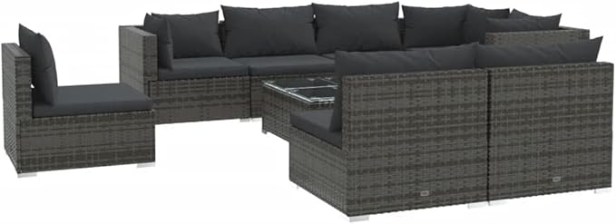 Patio Lounge Set with Cushions,Conversation Patio Furniture Porch Furniture Sets Garden Furniture Suitable for Patio, Deck, Front Porch, Poolside or Balcony Poly Rattan Gray