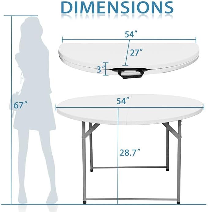 4.5FT Round Table, Round Folding Table 54 inches, Bifold Round Table, Plastic Dining Table, Event Commercial Table for Wedding, Party, Garden, Patio