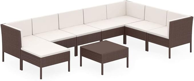 9 Piece Patio Lounge Set with Cushions,Patio Sofa,Outdoor Daybed,Patio Seating,Outdoor Furniture SetsPatio Conversation Sets,Modern Set,Outdoor Patio Chairs,for Backyard,Garden, Poly Rattan Brown
