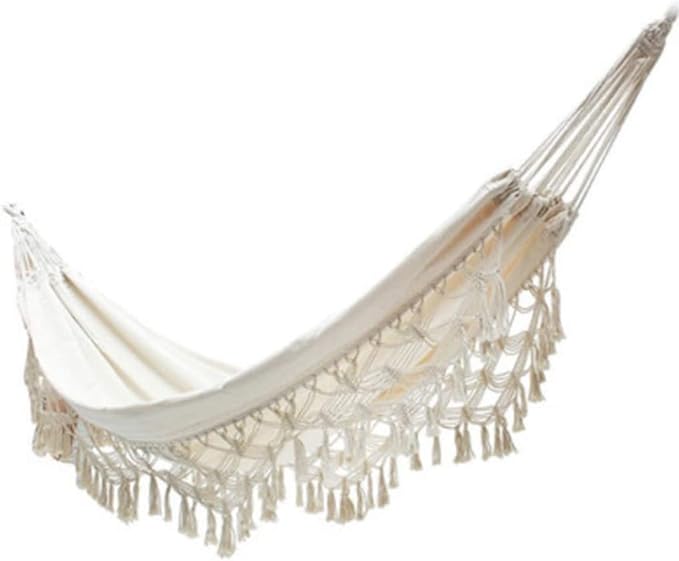 RUVOO Hammock Camping Hammock Cotton Fabric Swing Hammock for Patio Porch Garden Backyard Outdoor and Indoor Use Tassel Hamac Hammocks for Outside