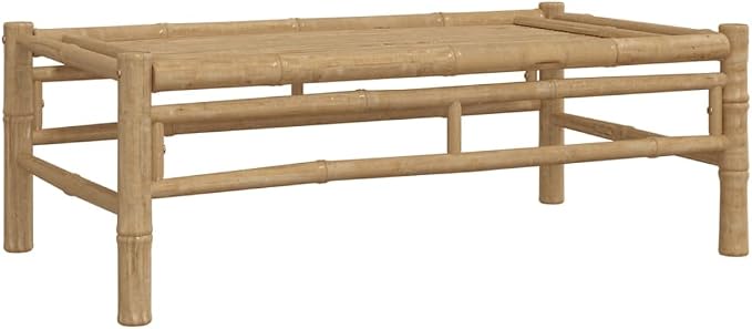 Bamboo Rectangular Garden Coffee Table, Modern Low Profile Outdoor Patio Furniture, Coffee and Drink Serving Table for Balcony and Backyard