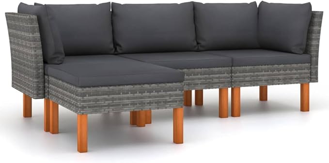 4 Piece Patio Lounge Set with Cushions, Outdoor Dining Sets Patio Conversation Set Outdoor Sofa Sets Front Porch Furniture for Exhibition Negotiation Area Piazza Poolside Poly Rattan Gray