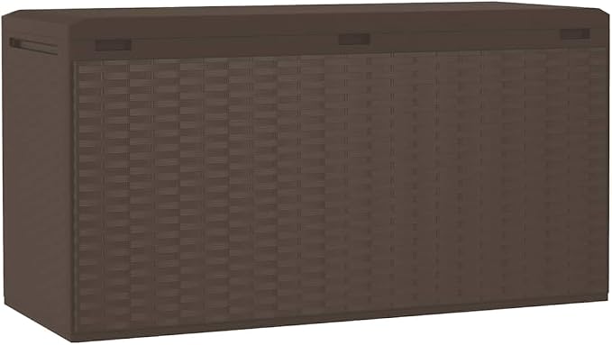 Brown Polypropylene Medium Garden Storage Box with 290 Liters Capacity for Cushions and Tools, Durable Rectangular Container for Indoor Outdoor Use