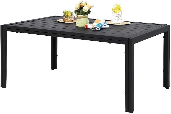 ABBLE Outdoor Coffee Table Steel Slat Black Coffee Table Indoor Outdoor Rectangle Patio Coffee Table for Living Room Café Courtyard Poolside Backyard (Black)