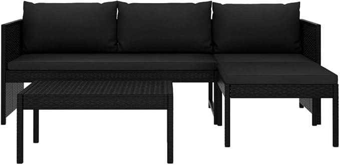 3 Piece Patio Lounge Set,Outdoor Furniture Set Outdoor Garden Conversation Set for Patios Gardens Backyard Courtyard with Cushions Poly Rattan Black