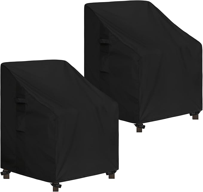 Easy-Going Outdoor High Back Chair Cover UV Resistant Patio Chair Cover Waterproof Lawn Patio Furniture Cover with Tape Sealed Seam (2 Pack-28Wx35Dx35H inch, Black)