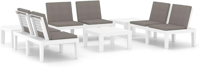 vidaXL Patio Furniture Set 6 Piece, Patio Conversation Set with Cushions, Outdoor Bench Chair with Coffee Table for Garden, Modern, Plastic White