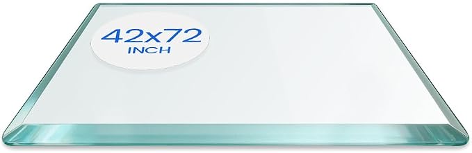 Dulles Glass 42X72 inch Rectangular Glass Table Top - Tempered - 3/8" Thick Glass Surface, Safe Beveled Edge, Radius Corners, Multipurpose for Dining Table, Patio, Coffee and End Table