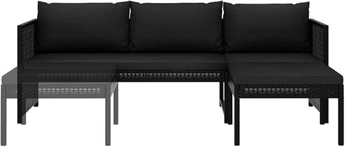 Wicker Outdoor Patio Furniture Set, PE Rattan Patio Conversation Set 3 Piece Garden Lounge Set with Cushions Poly Rattan Black
