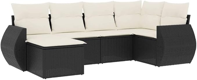vidaXL Patio Sofa Set with Cushions 6 Piece, Outdoor Conversation Set, Sectional Sofa for Balcony Garden, Patio Furniture, Black Poly Rattan