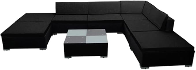 8 Piece Patio Lounge Set with Cushions, Porch Furniture Set Outdoor Sofa Sets Patio Conversation Set Outdoor Dining Sets for Piazza Negotiation Area Poolside Exhibition Poly Rattan Black