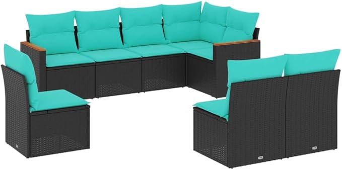 8 Piece Patio Sofa Set with Cushions, Front Porch Furniture Sectional Sofa Garden Lounge Set Patio Conversation Set for Poolside Negotiation Area Exhibition Piazza Black Poly Rattan