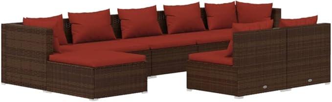 9 Piece Patio Lounge Set with Cushion, Patio Lounge Set Furniture Conversation Sets Piece Patio Set Outdoor Patio Sectional s Brown Poly Rattan