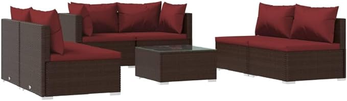 7 Piece Patio Lounge Set with Cushion, Outdoor Patio Sectional Furniture Conversation Sets Piece Patio Set Patio Lounge Set s Poly Rattan Brown