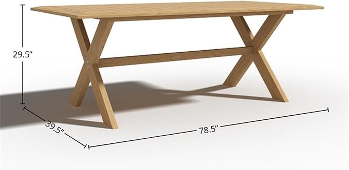 Pemberly Row 78.75-Inch Rectangular Outdoor Teak Dining Table, Natural Finish, Premium Teak Wood, Rustic Slatted Top, Weather-Resistant Patio Furniture for Backyard or Garden Dining Use
