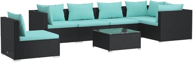 7 Piece Patio Lounge Set with Cushion, Furniture Conversation Sets Patio Lounge Set Outdoor Patio Sectional Piece Patio Set s Poly Rattan Black