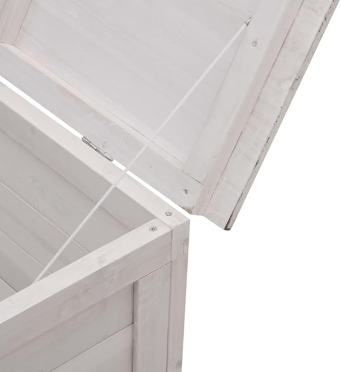 White Fir Wood Patio Storage Box 59.1"x19.7"x22.2" Outdoor Deck Box with Slatted Ventilation for Pool Toys Gardening Tools and Furniture Cushions