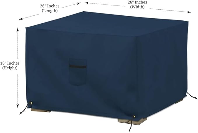 Covers & All Outdoor Ottoman Cover, 12 Oz PVC Polyester, Waterproof Ottoman Slipcover Resists Tear and UV, Square Patio Furniture Covers for Indoor/Outdoor Use (26"L x 26"W x 18"H, Blue)