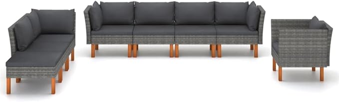 Patio Lounge Set,Patio Furniture Sets,Patio Conversation Sets,Outdoor Furniture Sets,for Garden,Backyard,Outdoor,8 Piece Poly Rattan and Eucalyptus Wood Gray