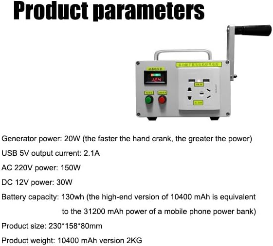 Emergency Hand Generator, 30W/150W500W Outdoor Portable Manual Hand Crank Generator with USB Charger, LED Emergency Light, Household Powerful Emergency Power Supply,150W