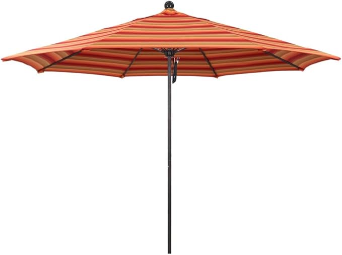 California Umbrella 11' Rd. Venture Series Contract Grade Patio Umbrella, Pulley Open, Bronze Finish, Sunbrella Astoria Sunset