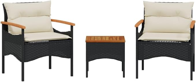 3 Piece Patio Sofa Set with Cushions, Outdoor Sofa Sets Patio Conversation Set Porch Furniture Set Front Porch Furniture for Garden Poolside Exhibition Piazza Black Poly Rattan