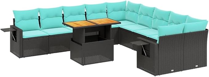 vidaXL Patio Sofa Set with Cushions 11 Piece, Outdoor Sectional Sofa Couch, Patio Conversation Set for Garden Backyard, Black Poly Rattan